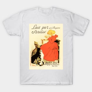 Lait Pur Sterilise Sterilized Fresh Milk Advertisement  by Steinlen 1894 Vintage French T-Shirt